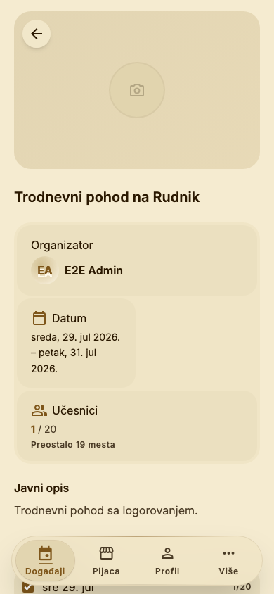 Izbor dana pri prijavi na višednevni događaj