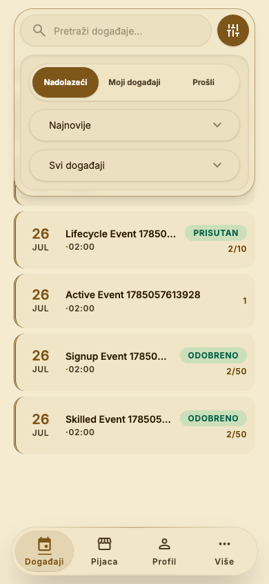 Otvoreni filteri na spisku događaja
