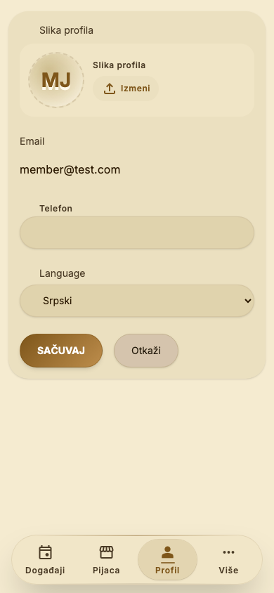 Ekran „Izmeni profil“